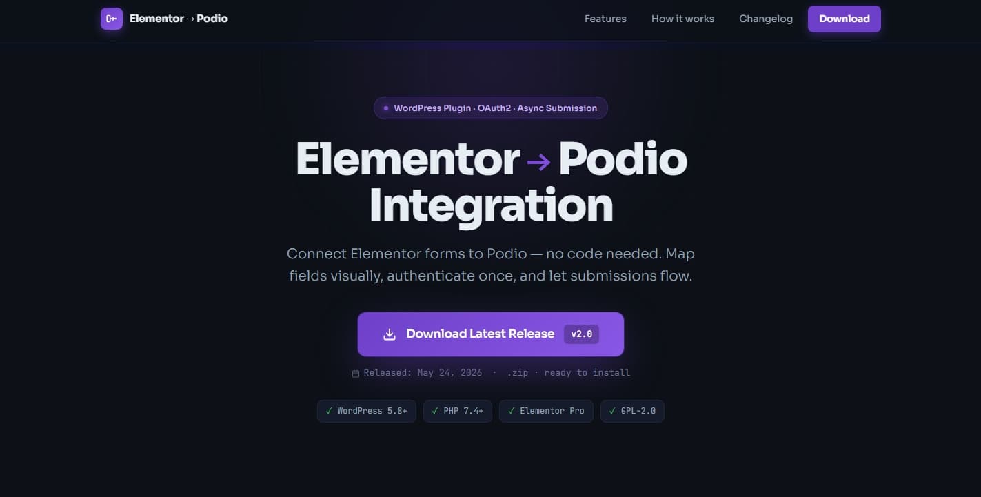 Elementor → Podio Integration - Automated Form Submission Plugin